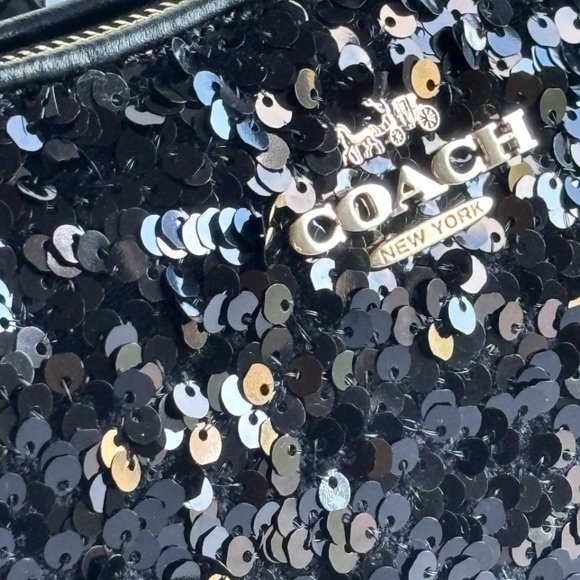 COACH CO951 Teri Shoulder Bag In Sequins And Smooth Leather Gold/Black - Picture 15 of 15